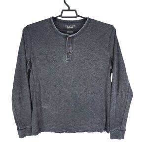 Mens Gray Lucky Brand Venice Burnout Henley Shirt Long Sleeve Ribbed Size L
